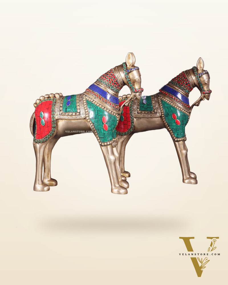 Pure Brass Unique Horse Statue Showpiece Pair | 12.6"