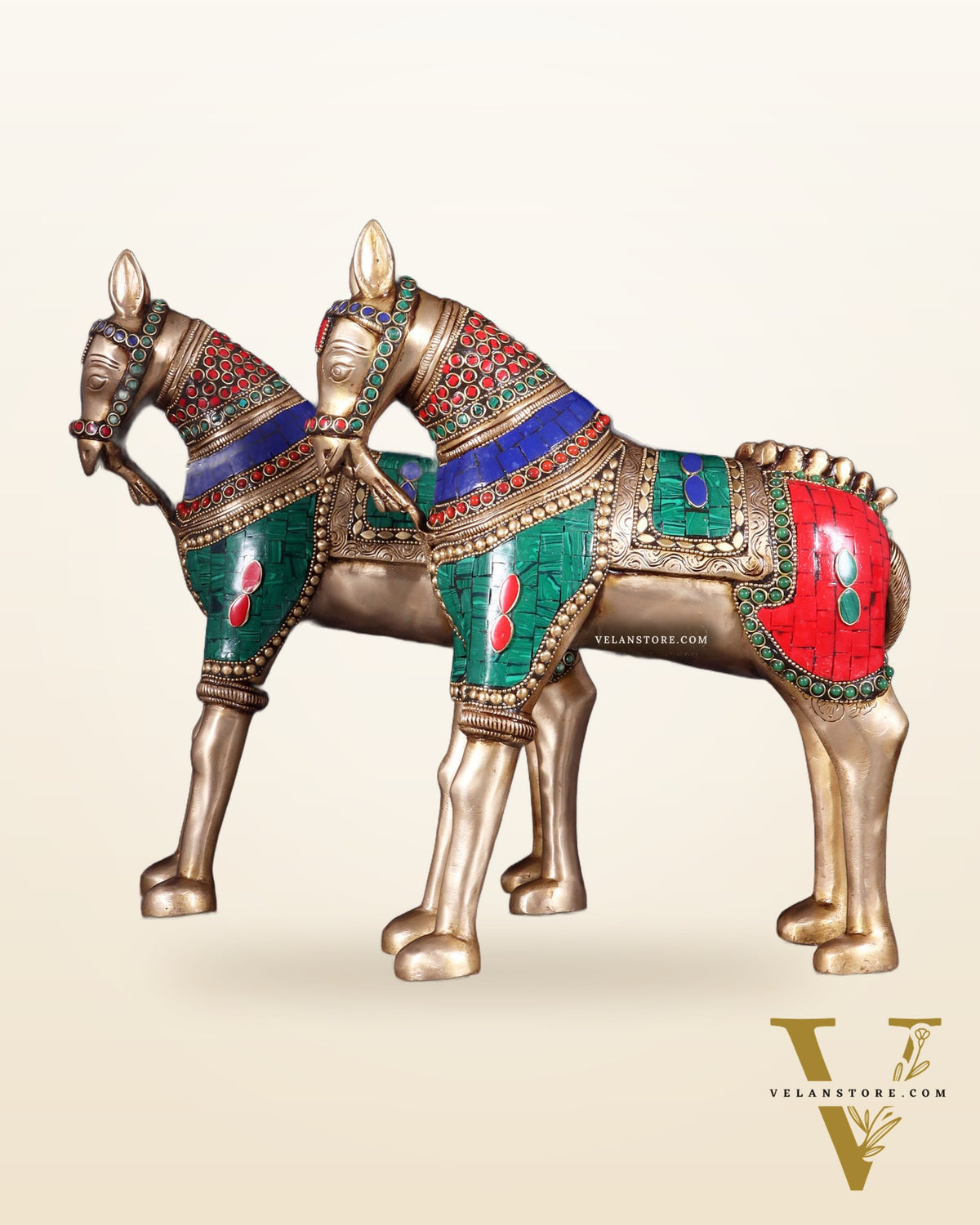 Pure Brass Unique Horse Statue Showpiece Pair | 12.6"