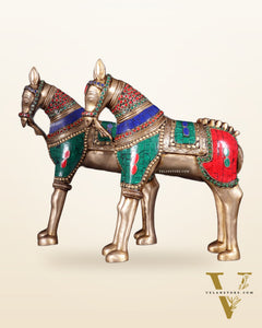 Pure Brass Unique Horse Statue Showpiece Pair | 12.6"