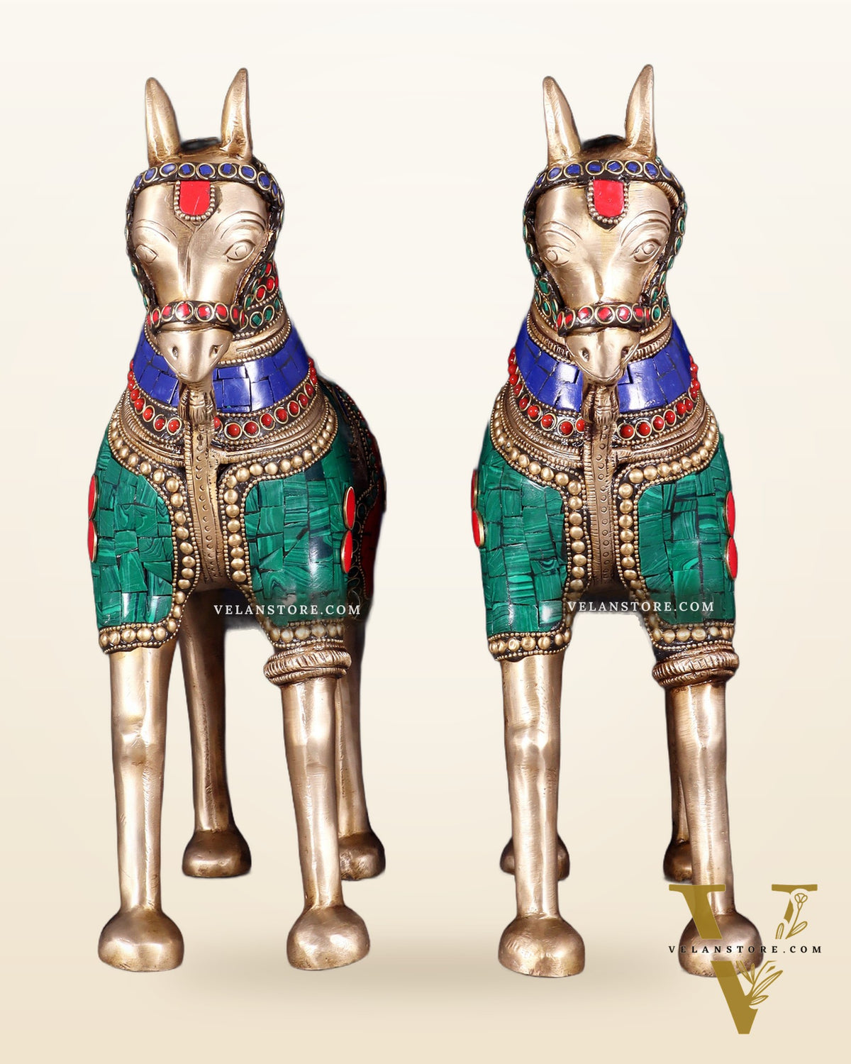 Pure Brass Unique Horse Statue Showpiece Pair | 12.6"