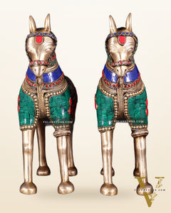 Pure Brass Unique Horse Statue Showpiece Pair | 12.6"