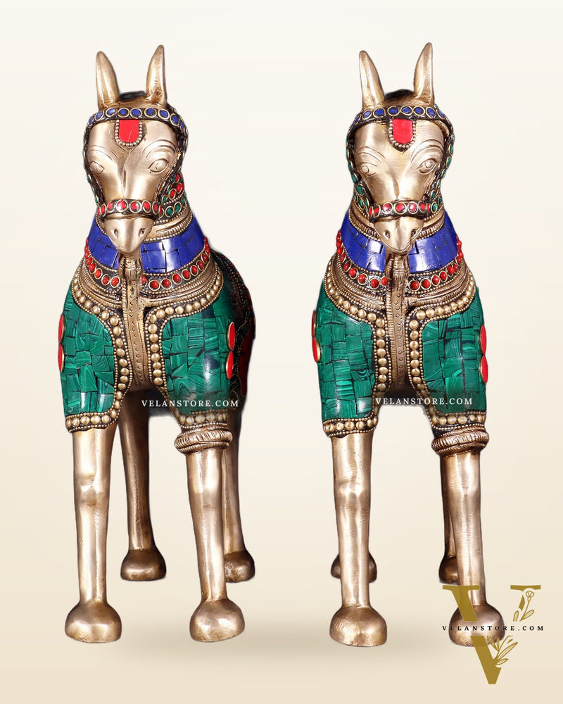 Pure Brass Unique Horse Statue Showpiece Pair | 12.6"