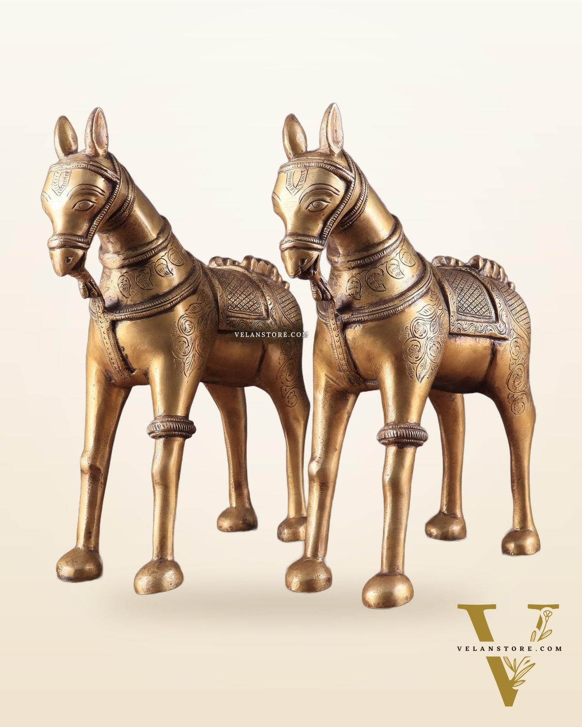 Pure Brass Unique Horse Statue Showpiece Pair | Elegant Home Decor 12.6"