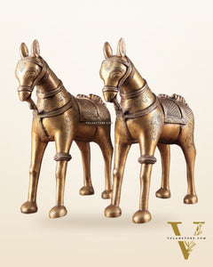 Pure Brass Unique Horse Statue Showpiece Pair | Elegant Home Decor 12.6"