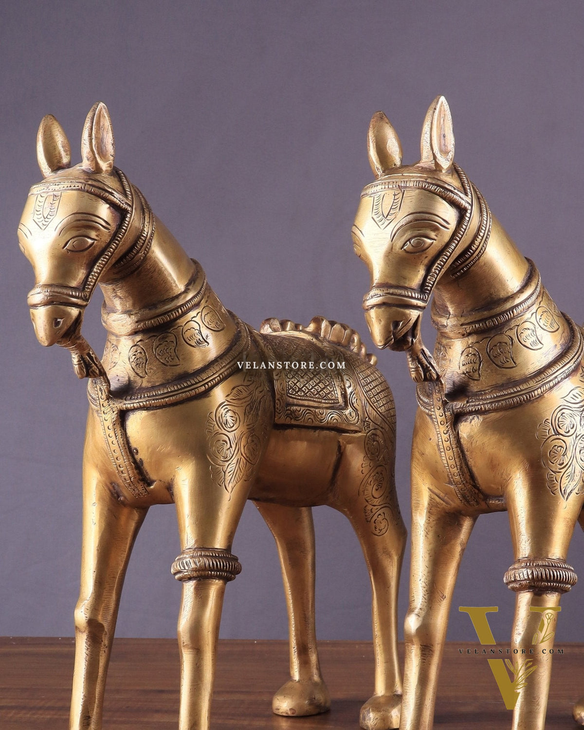 Pure Brass Unique Horse Statue Showpiece Pair | Elegant Home Decor 12.6"
