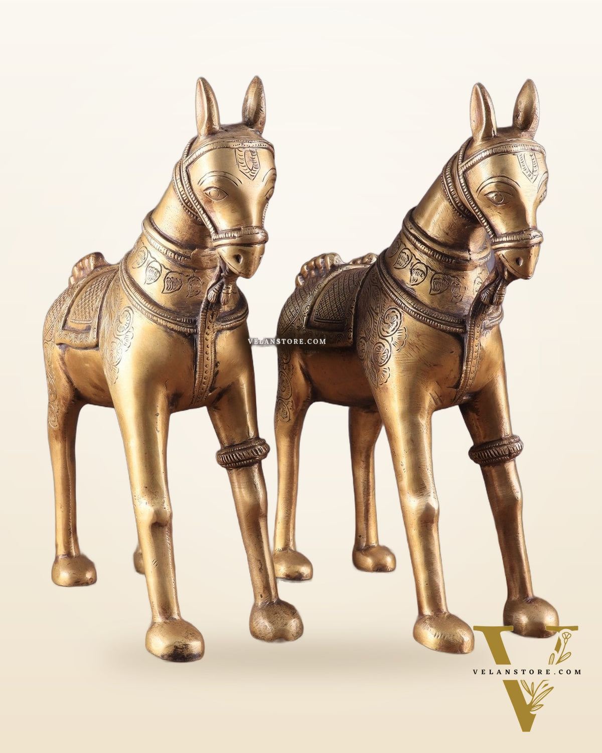 Pure Brass Unique Horse Statue Showpiece Pair | Elegant Home Decor 12.6"