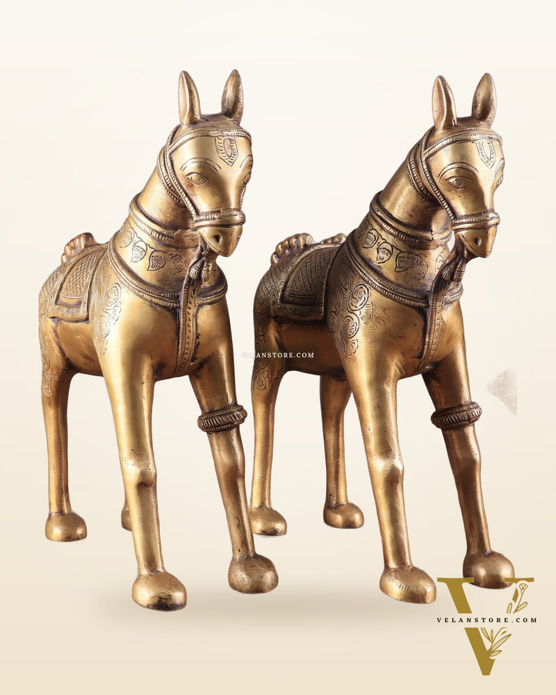 Pure Brass Unique Horse Statue Showpiece Pair | Elegant Home Decor 12.6"