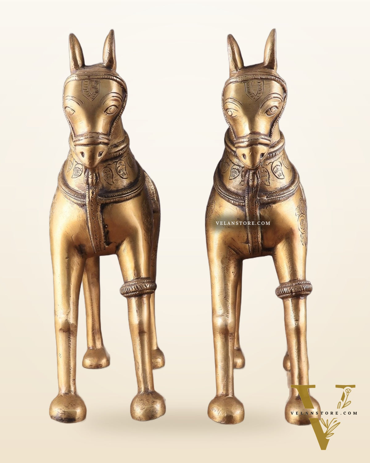 Pure Brass Unique Horse Statue Showpiece Pair | Elegant Home Decor 12.6"