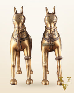 Pure Brass Unique Horse Statue Showpiece Pair | Elegant Home Decor 12.6"