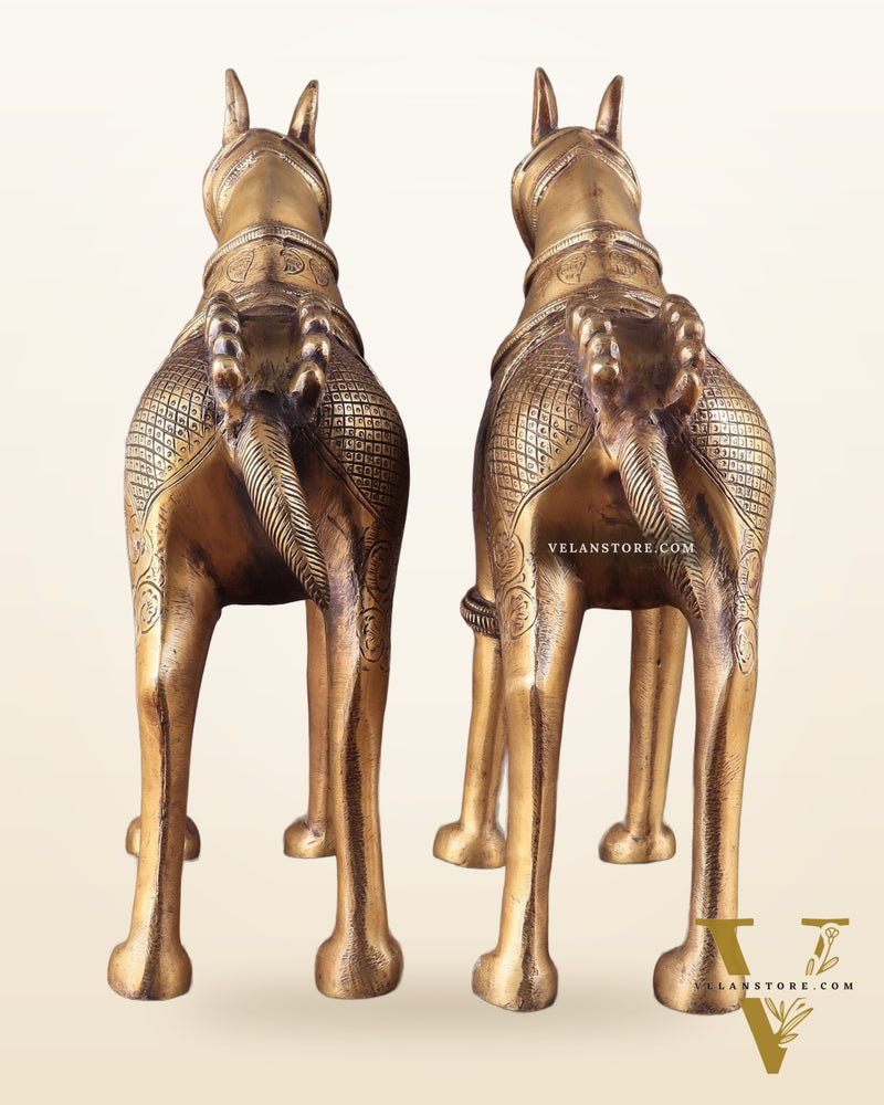 Pure Brass Unique Horse Statue Showpiece Pair | Elegant Home Decor 12.6"