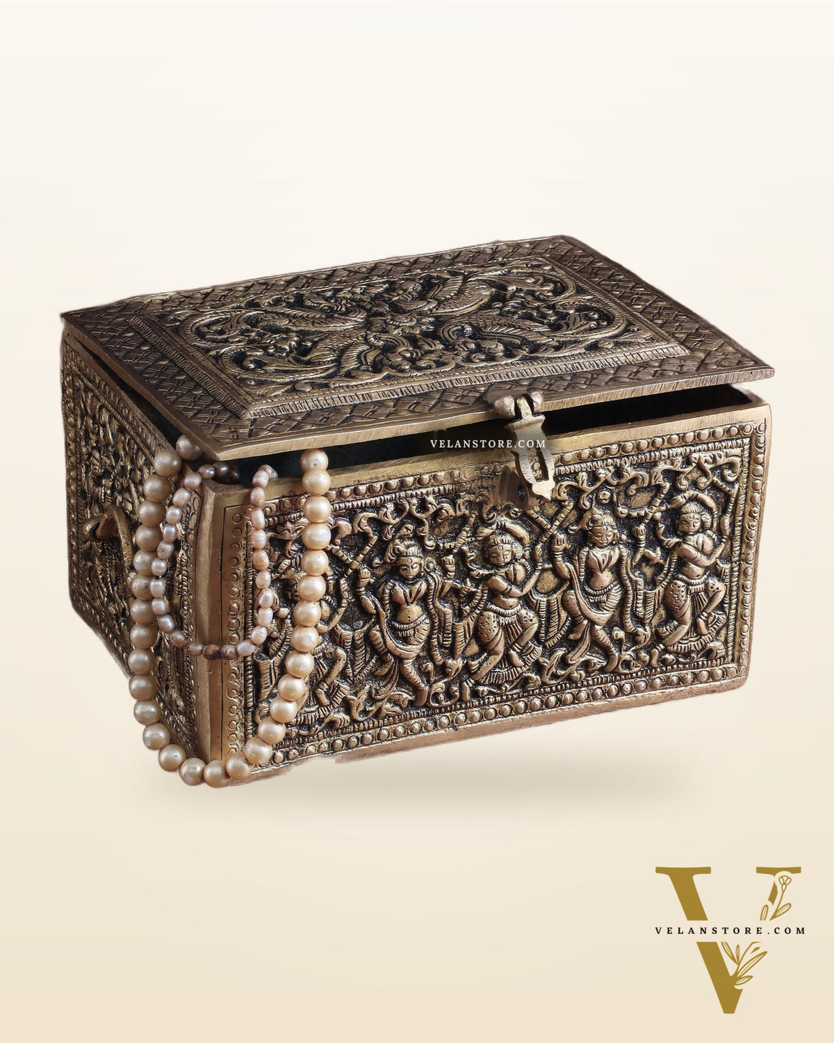 Pure Brass Unique Jewelry Treasure Storage Box – Multipurpose with Intricate Carvings
