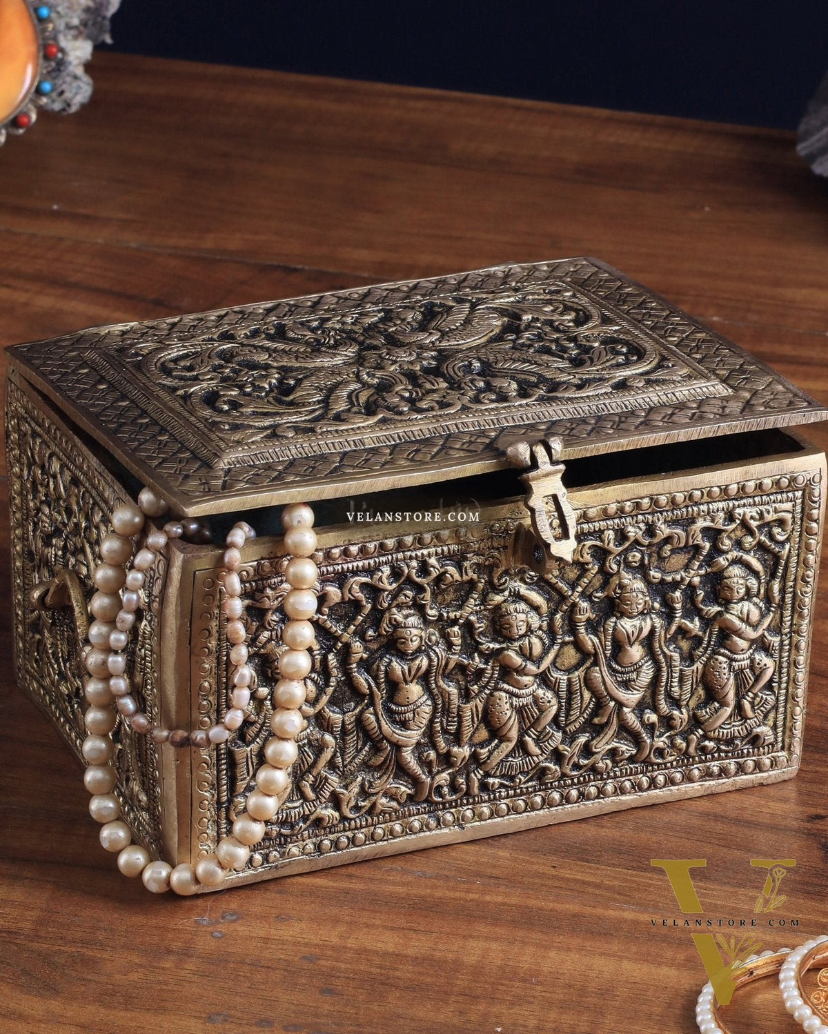 Pure Brass Unique Jewelry Treasure Storage Box – Multipurpose with Intricate Carvings