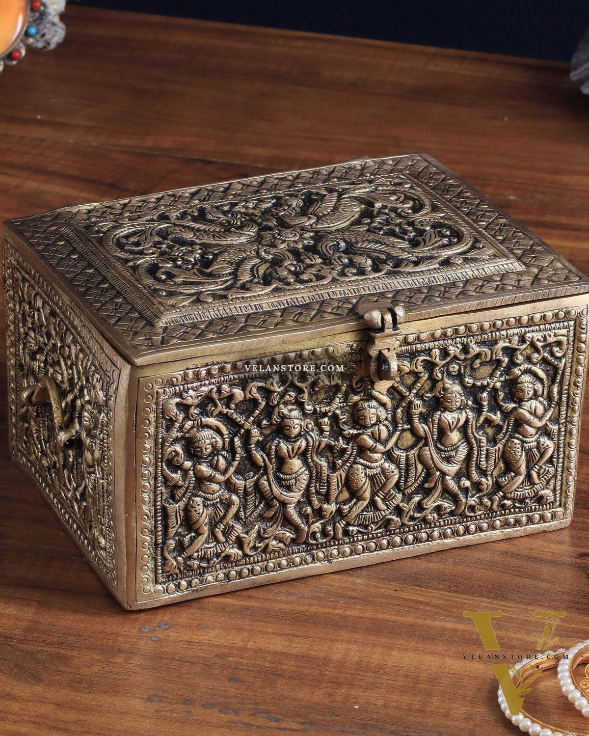 Pure Brass Unique Jewelry Treasure Storage Box – Multipurpose with Intricate Carvings