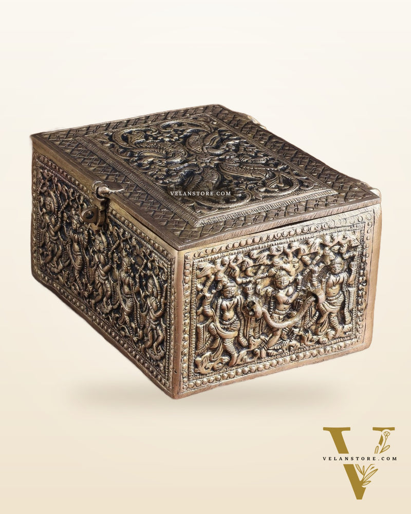 Pure Brass Unique Jewelry Treasure Storage Box – Multipurpose with Intricate Carvings
