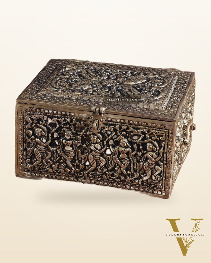 Pure Brass Unique Jewelry Treasure Storage Box – Multipurpose with Intricate Carvings