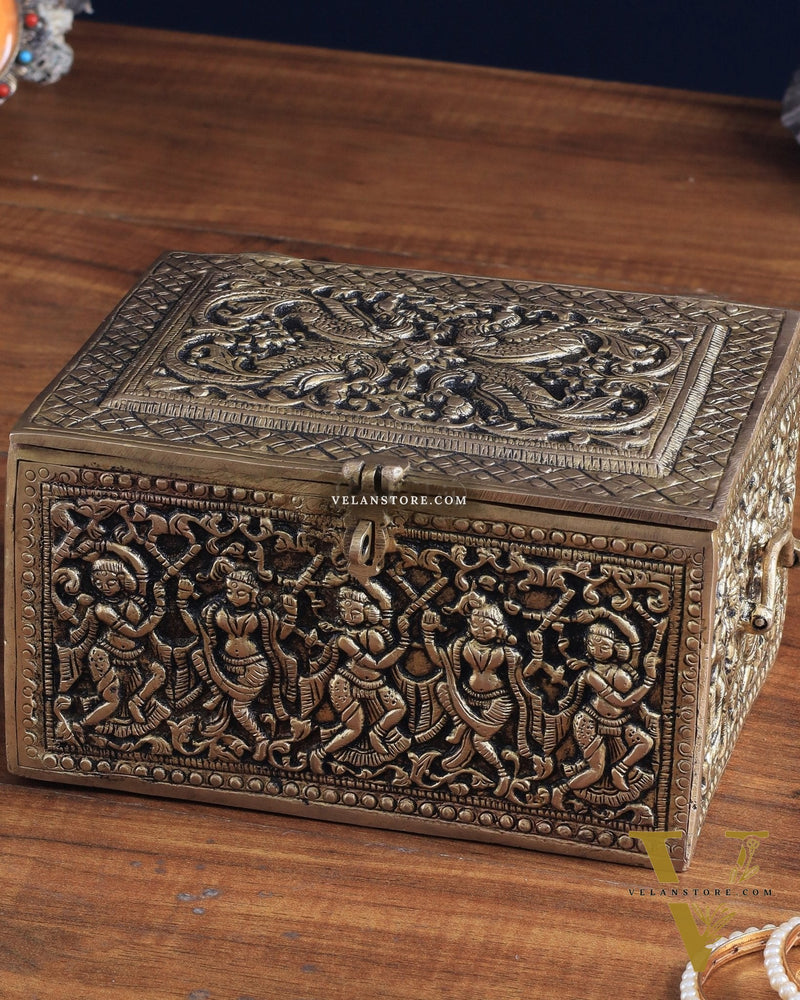 Pure Brass Unique Jewelry Treasure Storage Box – Multipurpose with Intricate Carvings