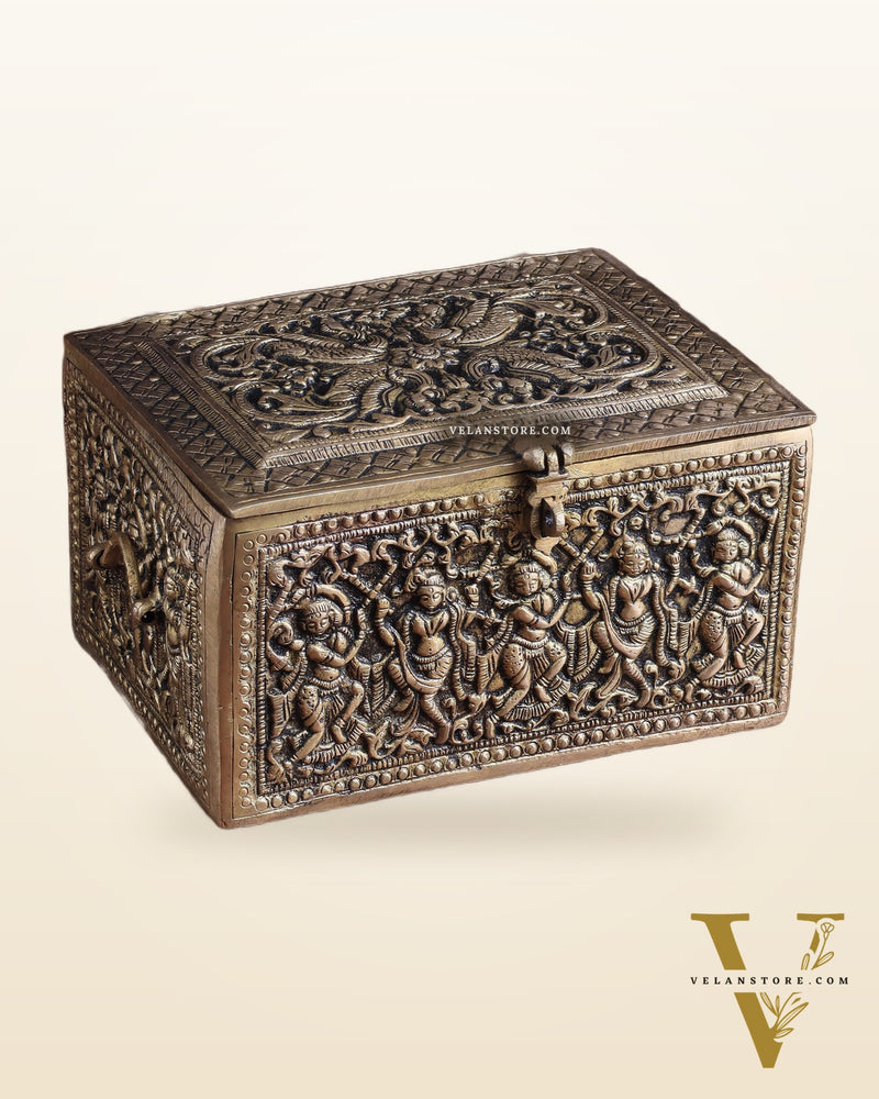 Pure Brass Unique Jewelry Treasure Storage Box – Multipurpose with Intricate Carvings