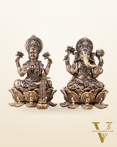 Pure Brass Unique Lord Ganesha and Goddess Lakshmi Idols 3"