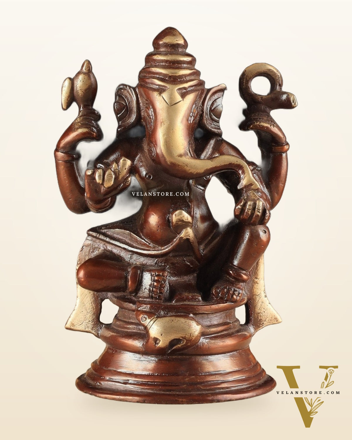 Pure Brass Unique Lord Ganesha Idol - Copper Tone (5 Inch)