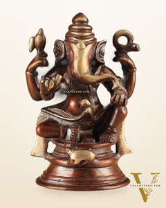 Pure Brass Unique Lord Ganesha Idol - Copper Tone (5 Inch)