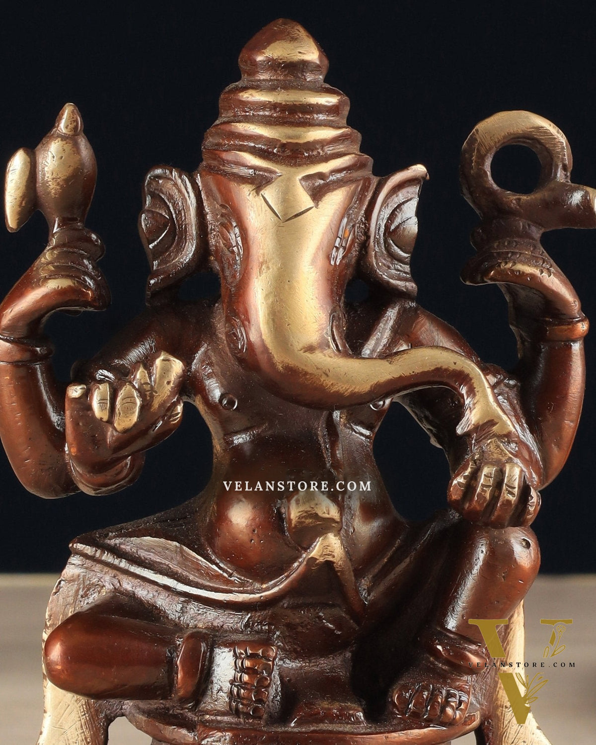 Pure Brass Unique Lord Ganesha Idol - Copper Tone (5 Inch)