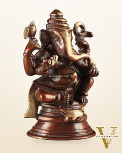 Pure Brass Unique Lord Ganesha Idol - Copper Tone (5 Inch)