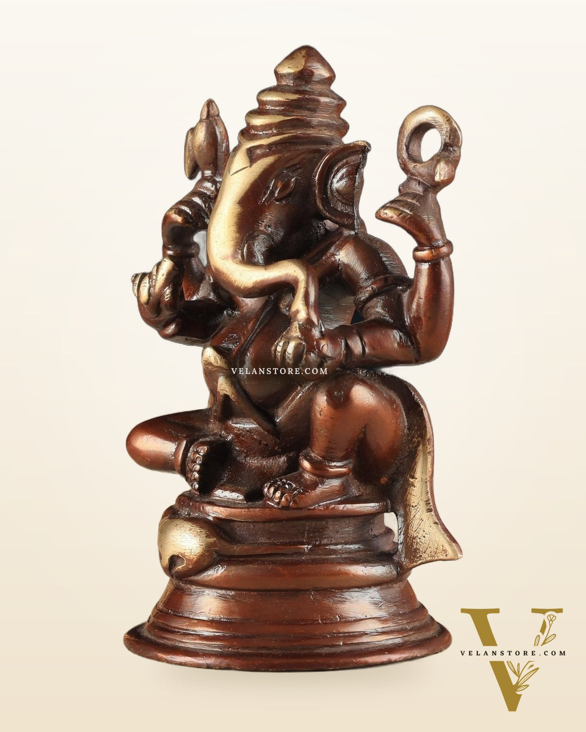 Pure Brass Unique Lord Ganesha Idol - Copper Tone (5 Inch)
