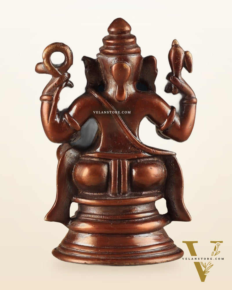 Pure Brass Unique Lord Ganesha Idol - Copper Tone (5 Inch)