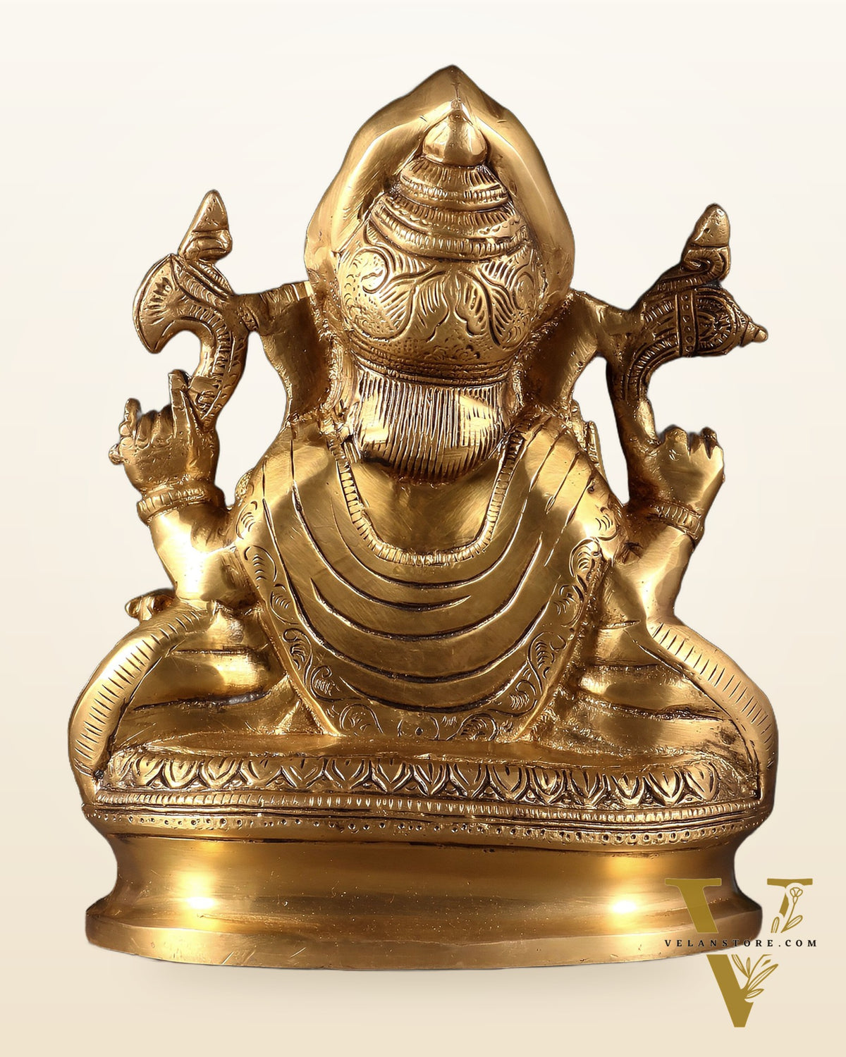 Pure Brass Unique Lord Ganesha Idol with Kirtimukha Engraved Base – 8 Inch