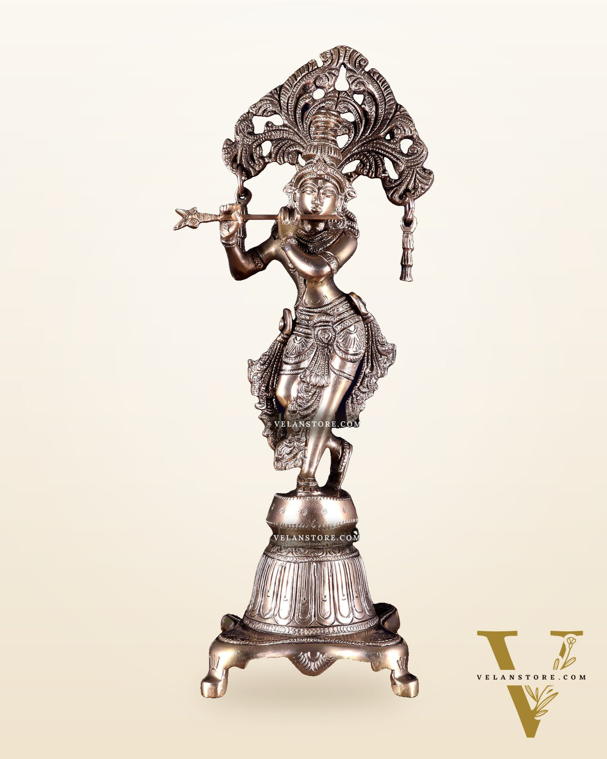 Pure Brass Unique Lord Krishna Idol 14.5 inch