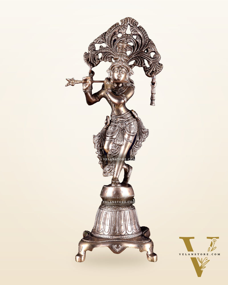 Pure Brass Unique Lord Krishna Idol 14.5 inch