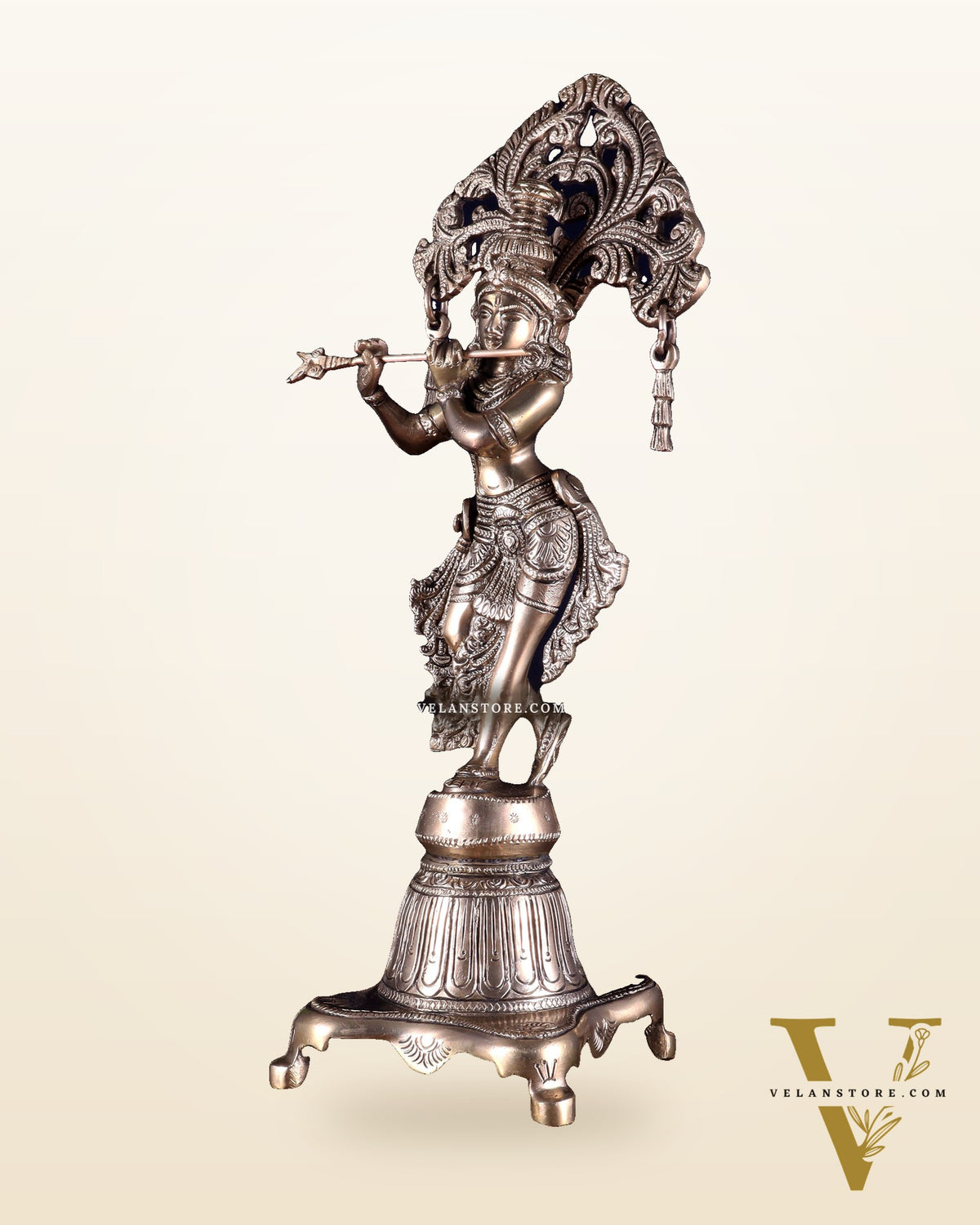 Pure Brass Unique Lord Krishna Idol 14.5 inch