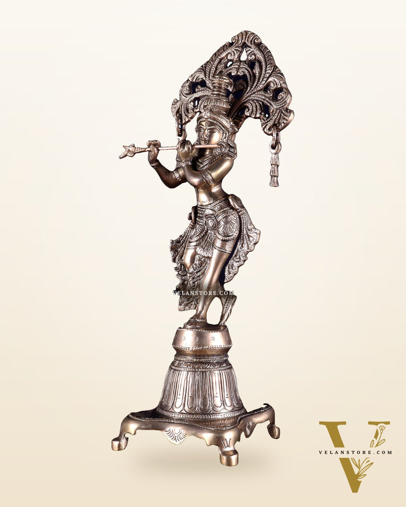 Pure Brass Unique Lord Krishna Idol 14.5 inch