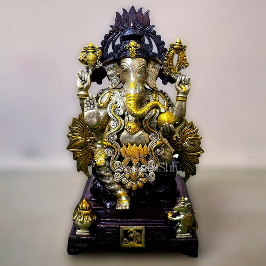 Pure Brass Unique Lotus Ganapati Sculpture | 25"