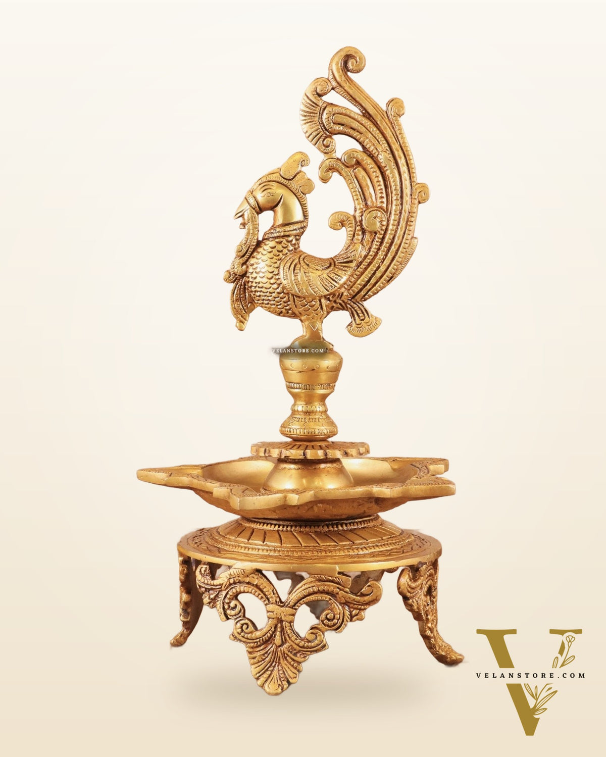Pure Brass Unique Peacock Annam Pakshi Oil Lamp - 13.5"