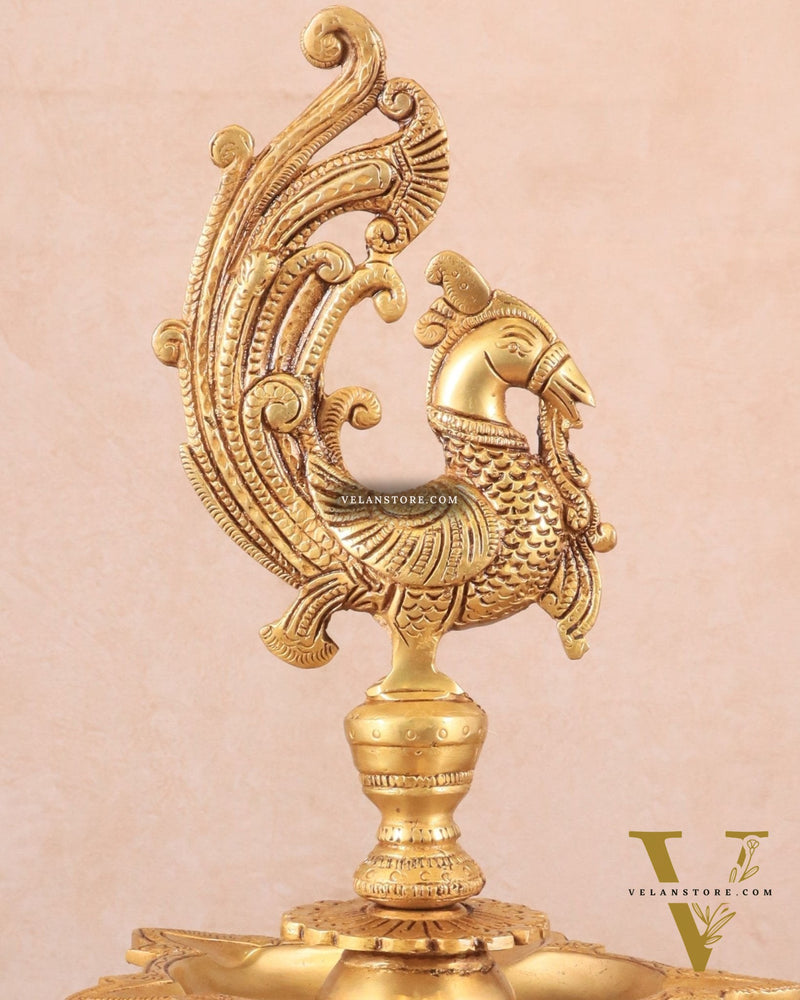 Pure Brass Unique Peacock Annam Pakshi Oil Lamp - 13.5"