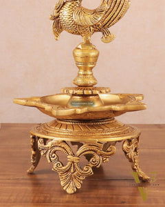 Pure Brass Unique Peacock Annam Pakshi Oil Lamp - 13.5"