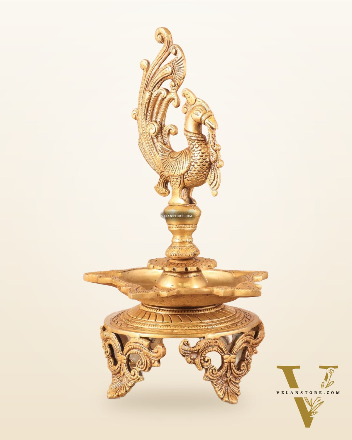 Pure Brass Unique Peacock Annam Pakshi Oil Lamp - 13.5"