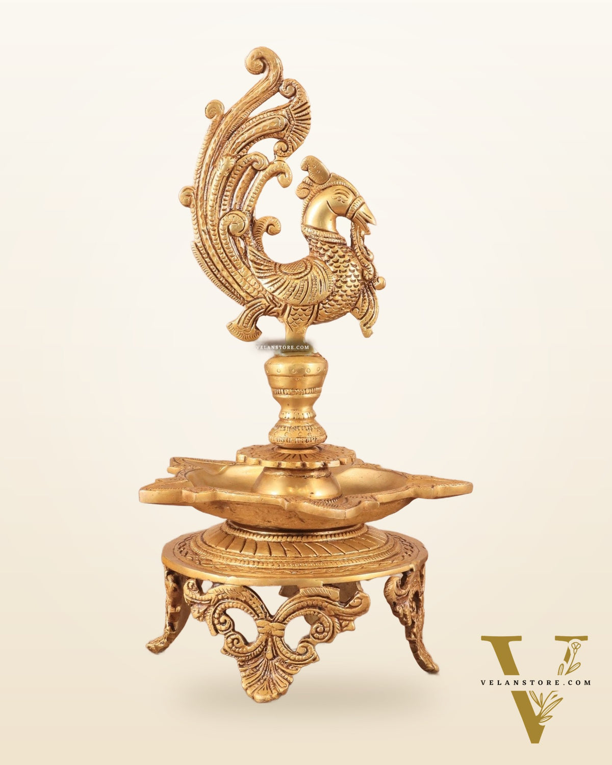 Pure Brass Unique Peacock Annam Pakshi Oil Lamp - 13.5"