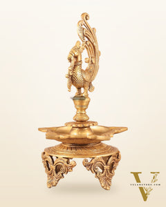 Pure Brass Unique Peacock Annam Pakshi Oil Lamp - 13.5"