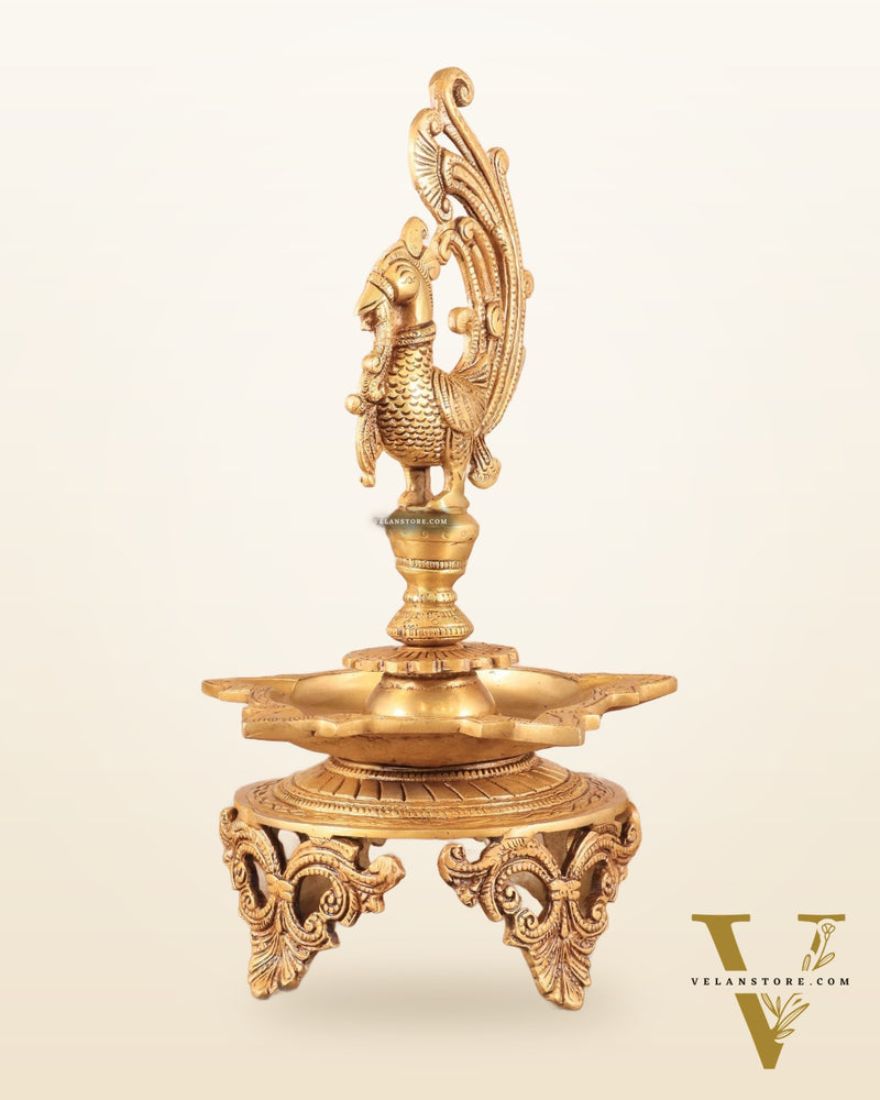 Pure Brass Unique Peacock Annam Pakshi Oil Lamp - 13.5"