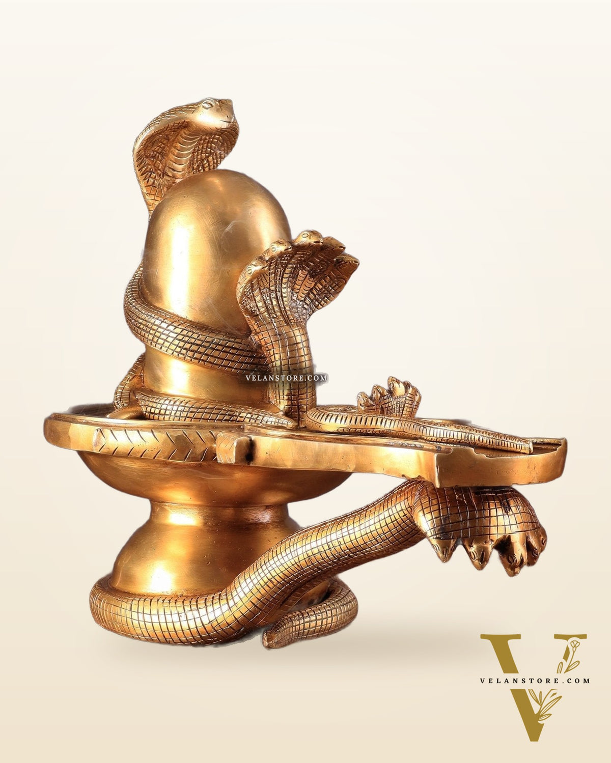 Pure Brass Unique Shiv Ling Curled with Nagas – Shiva Lingam 14"