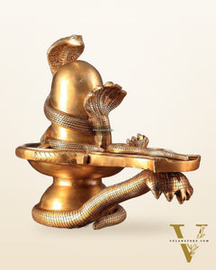 Pure Brass Unique Shiv Ling Curled with Nagas – Shiva Lingam 14"