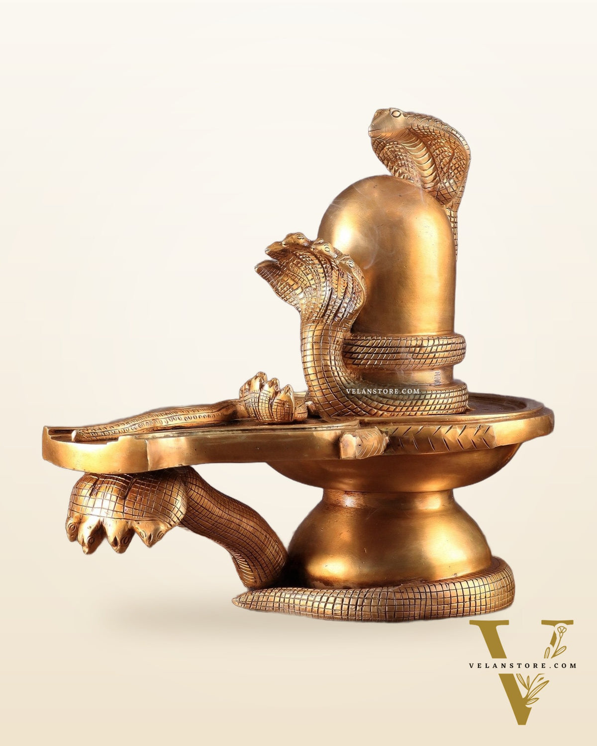 Pure Brass Unique Shiv Ling Curled with Nagas – Shiva Lingam 14"