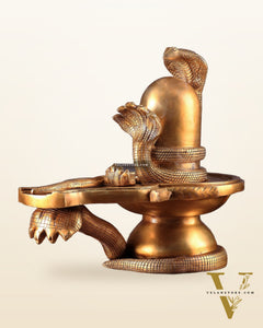 Pure Brass Unique Shiv Ling Curled with Nagas – Shiva Lingam 14"