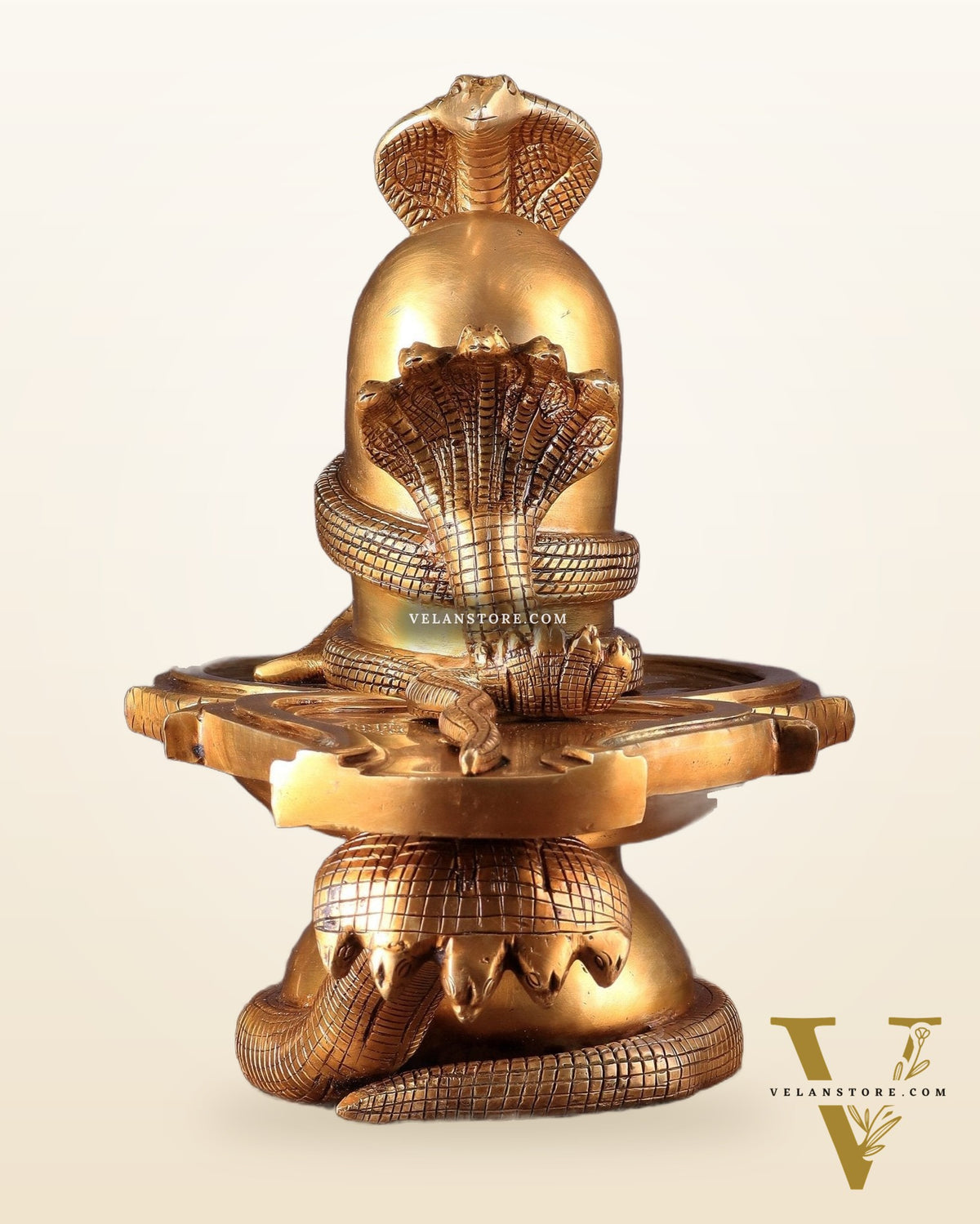 Pure Brass Unique Shiv Ling Curled with Nagas – Shiva Lingam 14"