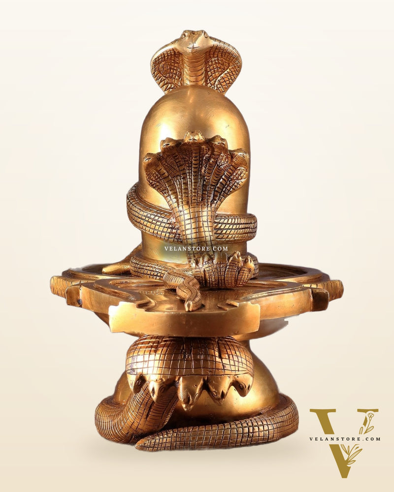 Pure Brass Unique Shiv Ling Curled with Nagas – Shiva Lingam 14"