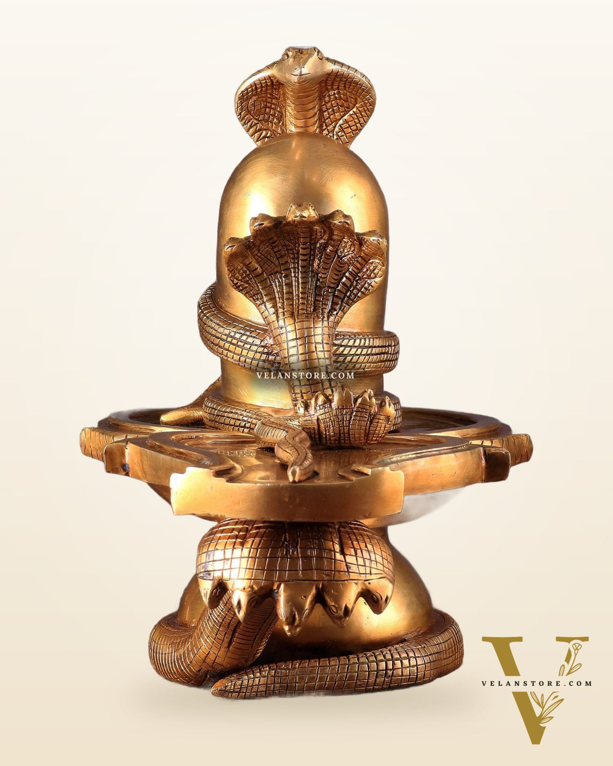Pure Brass Unique Shiv Ling Curled with Nagas – Shiva Lingam 14"