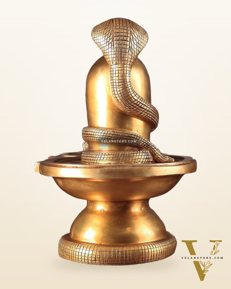 Pure Brass Unique Shiv Ling Curled with Nagas – Shiva Lingam 14"