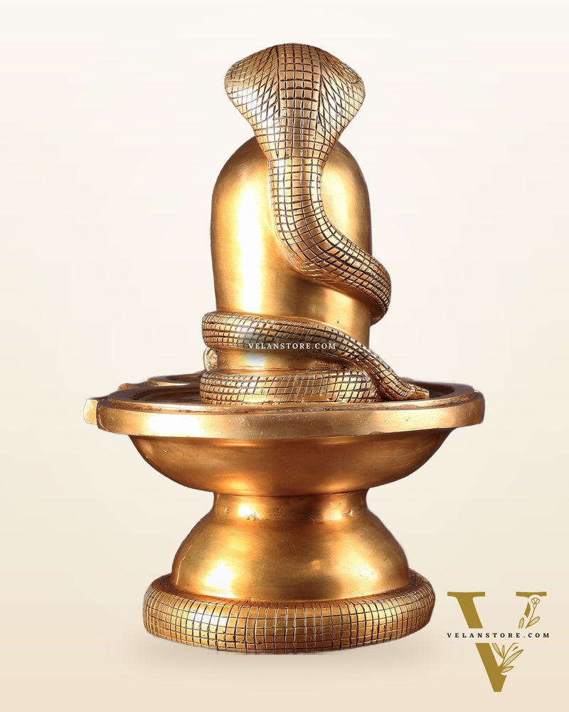 Pure Brass Unique Shiv Ling Curled with Nagas – Shiva Lingam 14"
